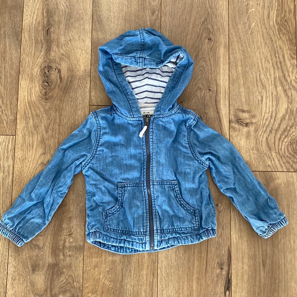 Oshkosh denim zip up jacket, toddle girl size 18-24 months